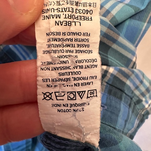 L.L Bean Slightly Fitted Men’s Short Sleeve Blue Plaid 100% Cotton Shirt Size XL - Picture 4 of 7